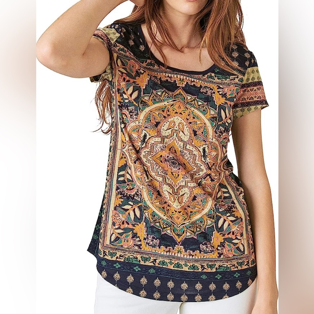 Lucky Brand High Low Boho Graphic T-shirt